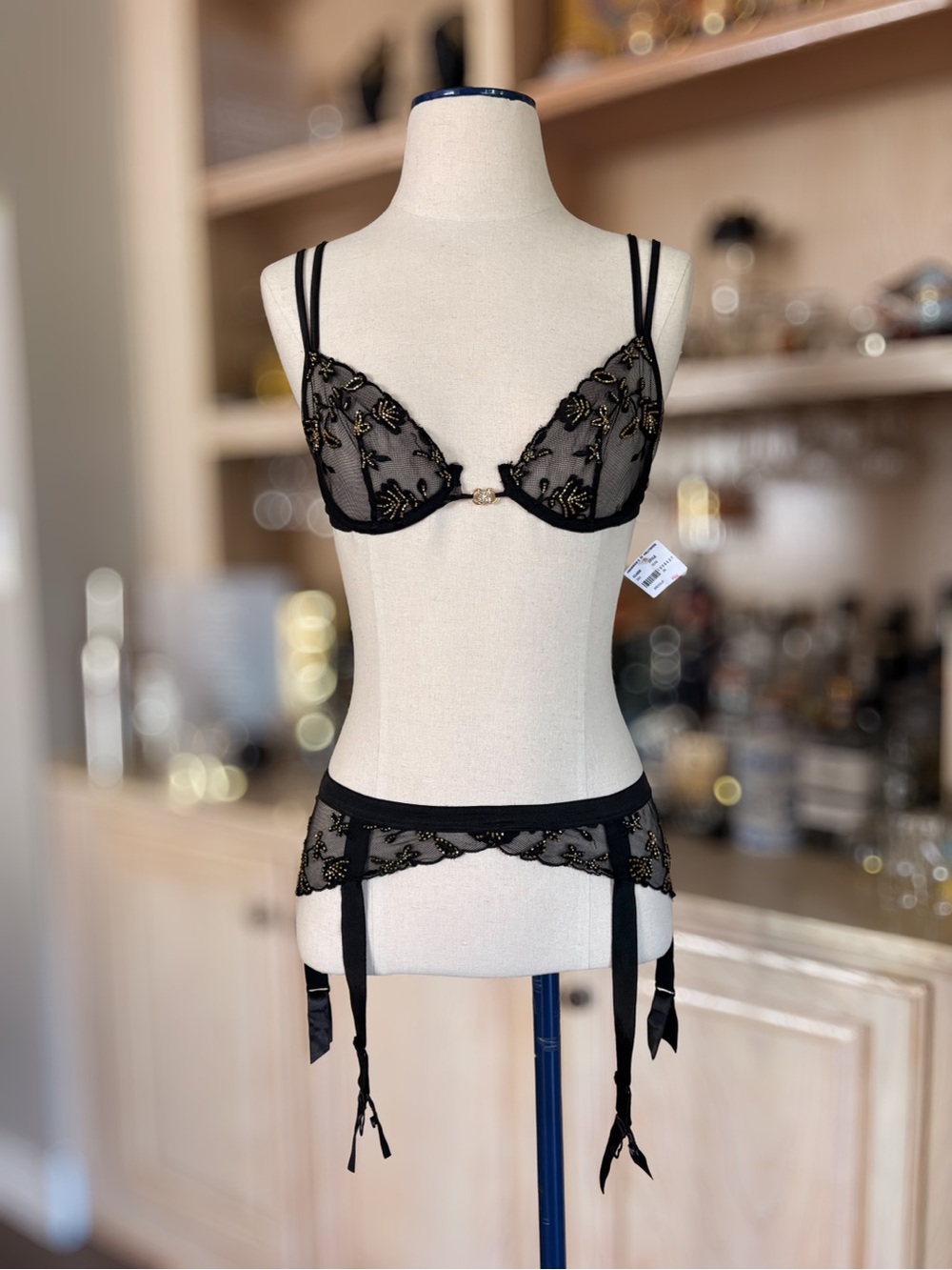 Vintage "Jacalyn Bennett for Fredrick's of Hollywood" Black Beaded Lingerie Set